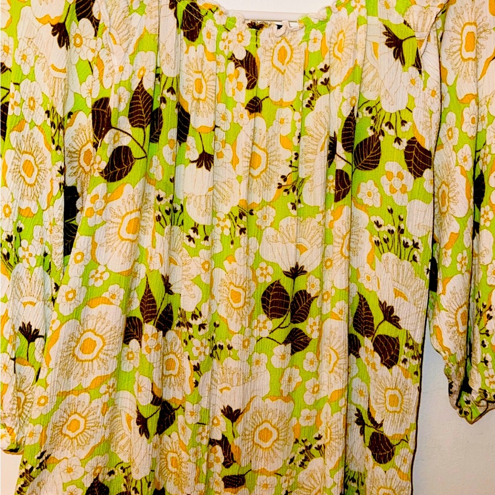 Green and white floral Blouse.
